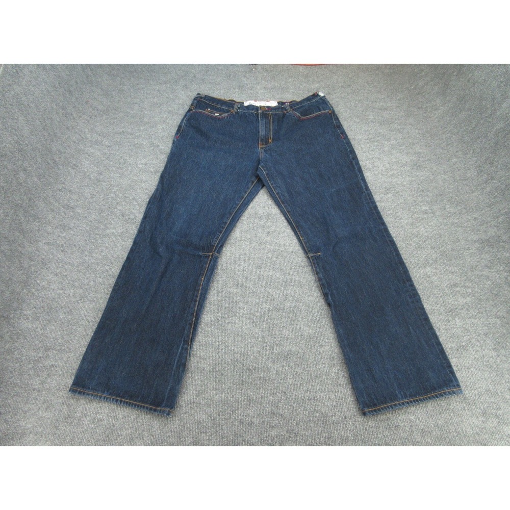Akoo Mens Jeans Straight Leg Dark Wash Red Contrast Stitch Size 38